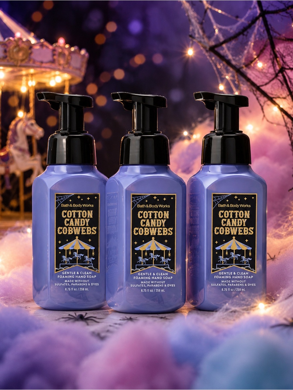 Bath & Body Works Cotton Candy Cobwebs Halloween Soap 3 Pack SOLD OUT NWT